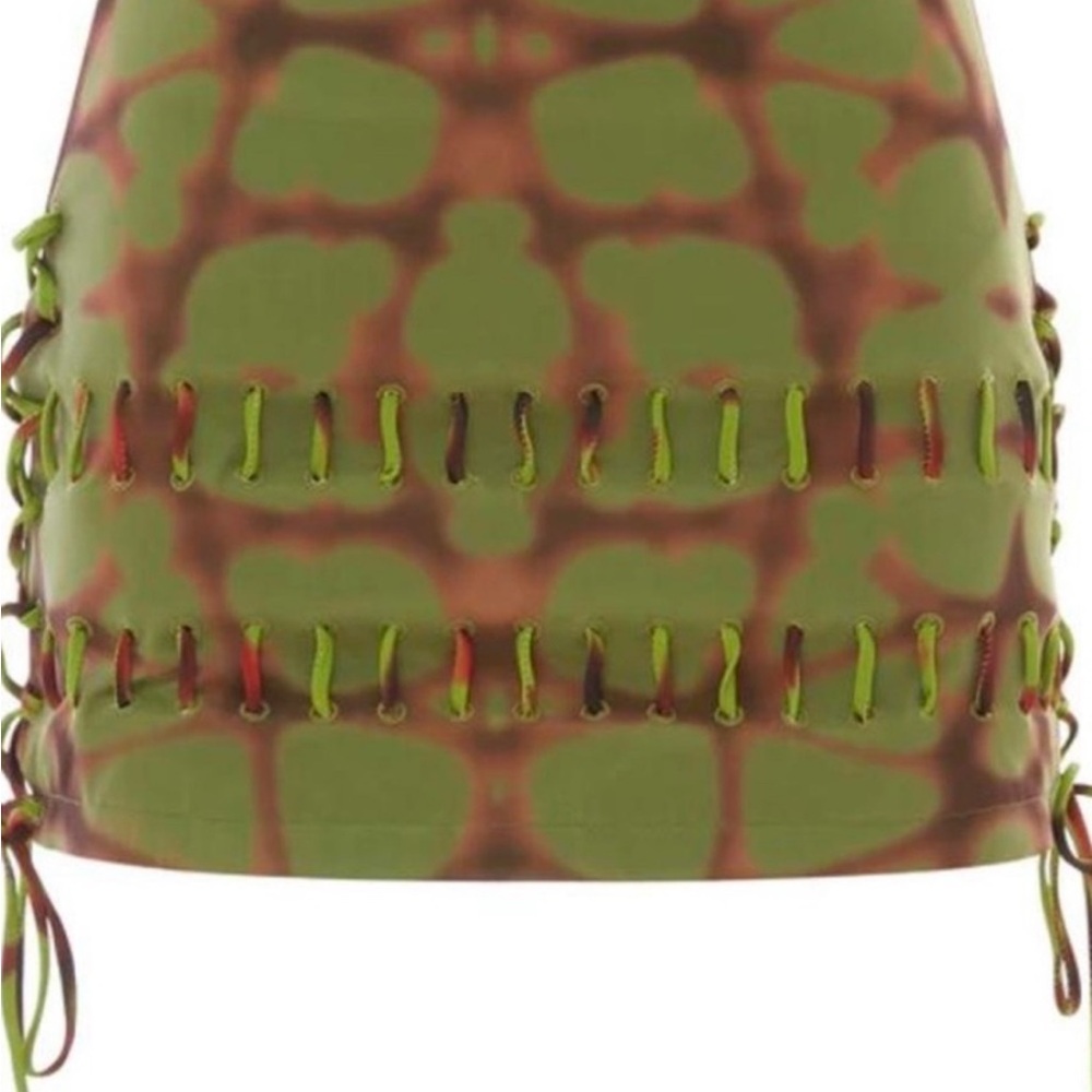 With Jean Olive & Brown Lace-Up Mini Skirt